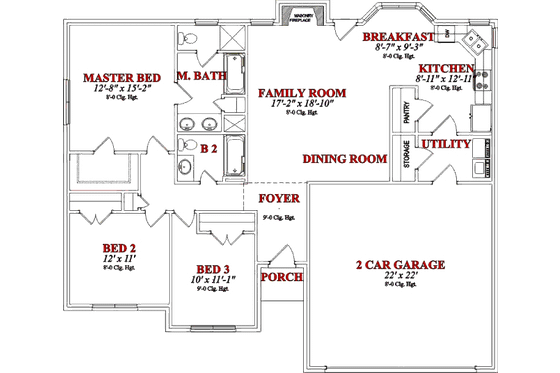 Floor Plan - Main Floor for Traditional House Plan #63-116 - 3 bed, 2 bath