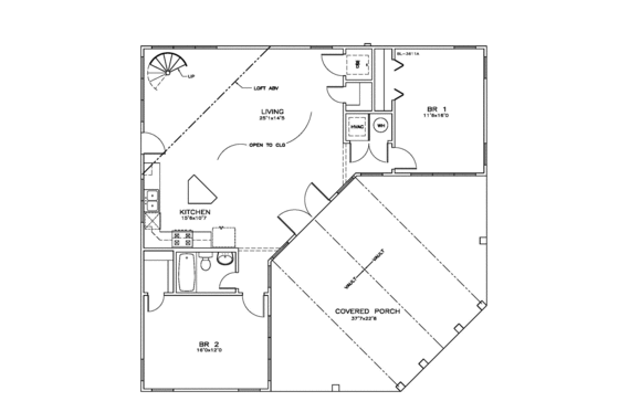 Floor Plan - Main Floor for Southern House Plan #8-238 - 2 bed, 1 bath