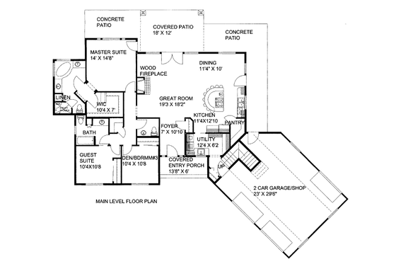 Floor Plan - Main Floor for Bungalow House Plan #117-713 - 3 bed, 2.5 bath