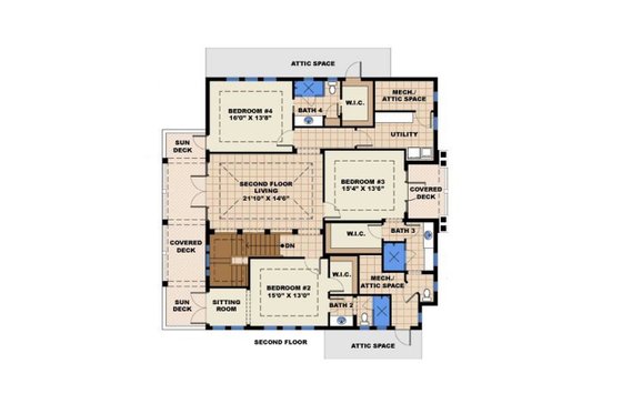 Floor Plan - Upper Floor for Contemporary House Plan #27-532 - 4 bed, 4.5 bath