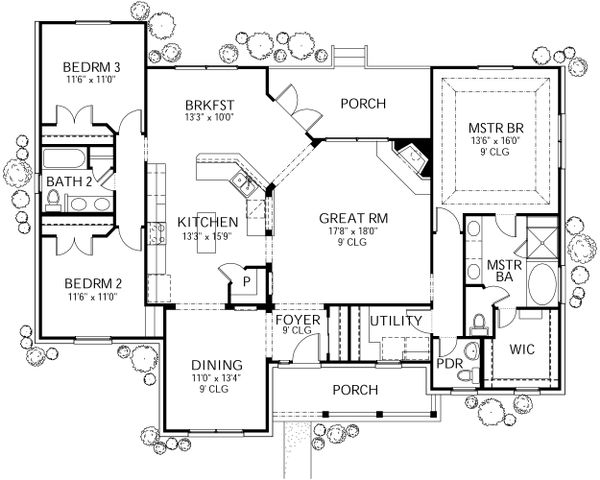 House Plan Design - Country Floor Plan - Main Floor Plan #80-203