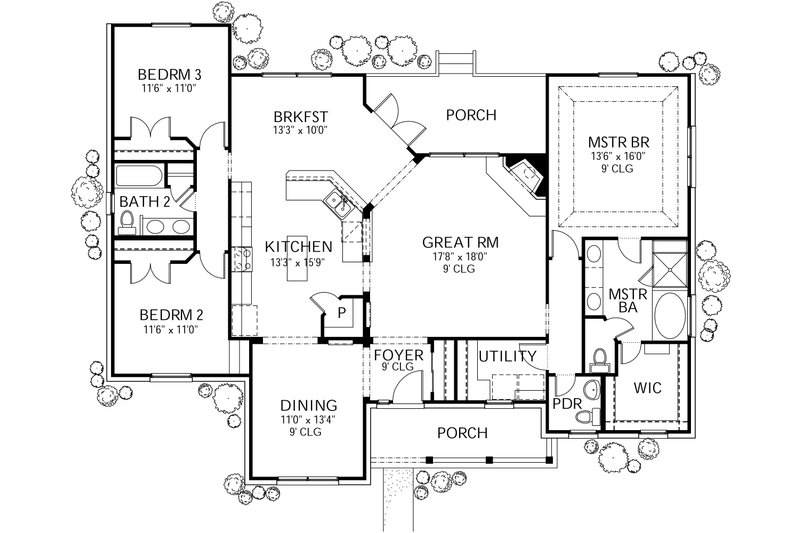 House Design - Floor Plan - Main Floor for Country House Plan #80-203 - 3 bed, 2.5 bath