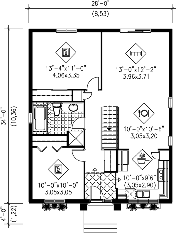 Cottage Style House Plan - 2 Beds 1 Baths 952 Sq/Ft Plan #25-168 ...