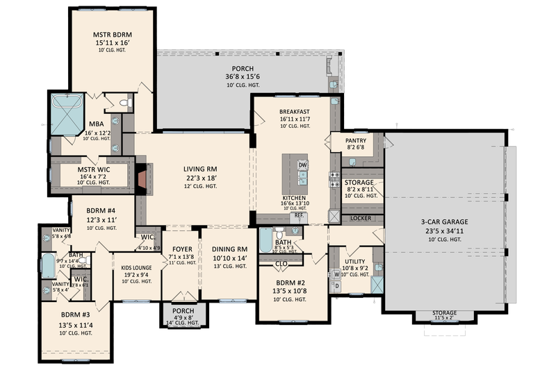 House Blueprint - Floor Plan - Main Floor for Traditional House Plan #1081-39 - 4 bed, 3 bath