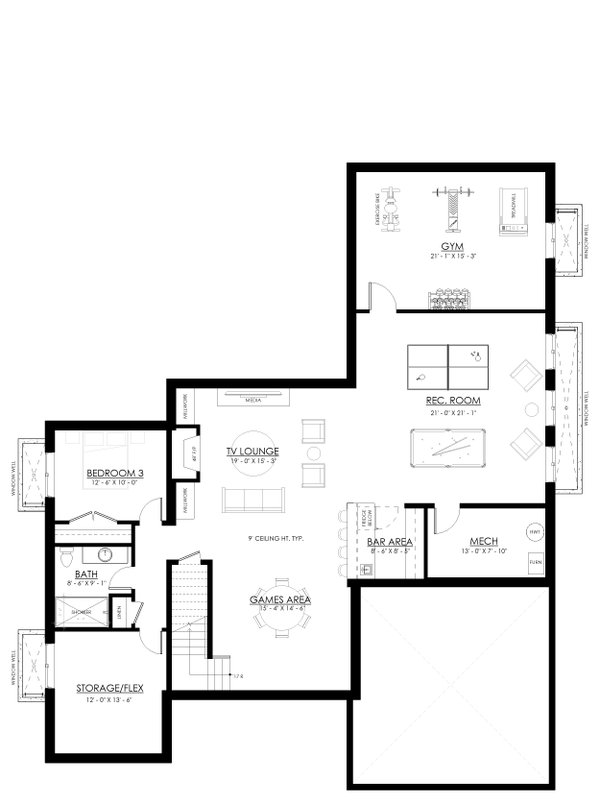 Dream House Plan - Farmhouse Floor Plan - Lower Floor Plan #1114-87