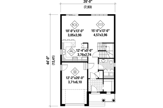Floor Plan - Main Floor for Craftsman House Plan #25-4431 - 3 bed, 1 bath