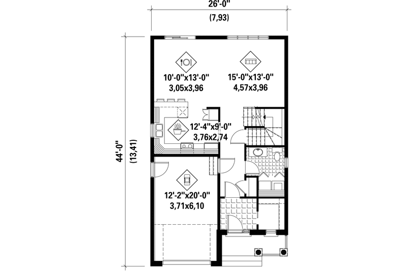 House Blueprint - Floor Plan - Main Floor for Craftsman House Plan #25-4431 - 3 bed, 1 bath