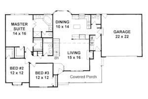 Floor Plan - Main Floor for Ranch House Plan #58-167 - 3 bed, 2.5 bath