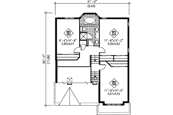 Floor Plan - Upper Floor for Contemporary House Plan #25-4241 - 3 bed, 1.5 bath