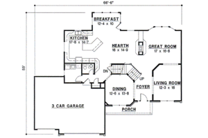 Floor Plan - Main Floor for Traditional House Plan #67-589 - 4 bed, 3.5 bath