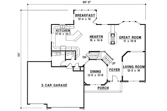 Floor Plan - Main Floor for Traditional House Plan #67-589 - 4 bed, 3.5 bath