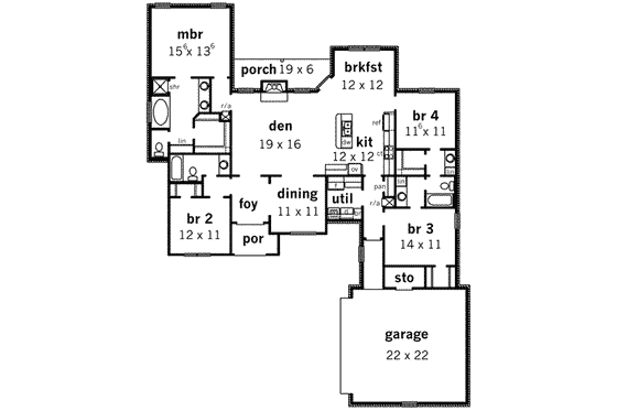 Floor Plan - Main Floor for European House Plan #16-329 - 4 bed, 3 bath