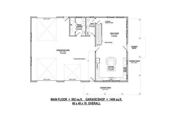Floor Plan - Main Floor for Barndominium House Plan #1084-10 - 3 bed, 2.5 bath