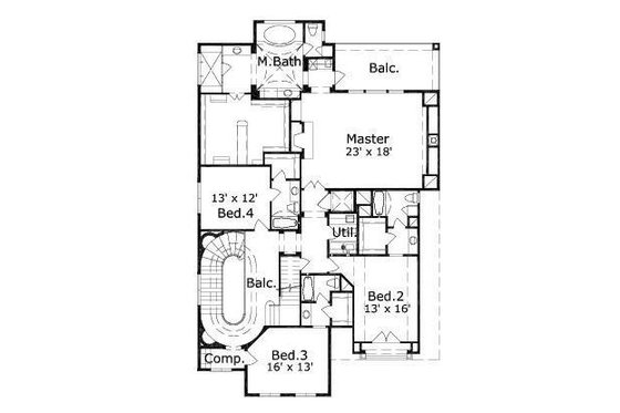 Floor Plan - Upper Floor for Mediterranean House Plan #411-422 - 4 bed, 5.5 bath