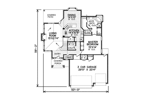 Floor Plan - Main Floor for Traditional House Plan #65-318 - 4 bed, 2.5 bath