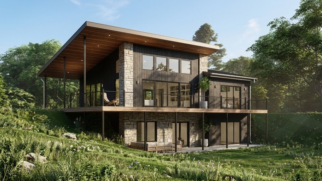 Exterior - Front Elevation 2 for Modern House Plan #1064-298 - 2 bed, 2 bath