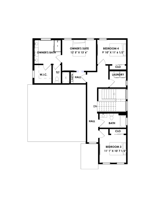 Home Plan - Floor Plan - Upper Floor for Modern House Plan #1129-1 - 4 bed, 4 bath