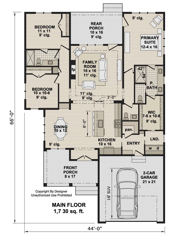 House Blueprint - Floor Plan - Main Floor for Craftsman House Plan #51-1533 - 3 bed, 2.5 bath
