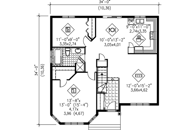 Dream House Plan - Floor Plan - Main Floor for Cottage House Plan #25-114 - 2 bed, 1 bath