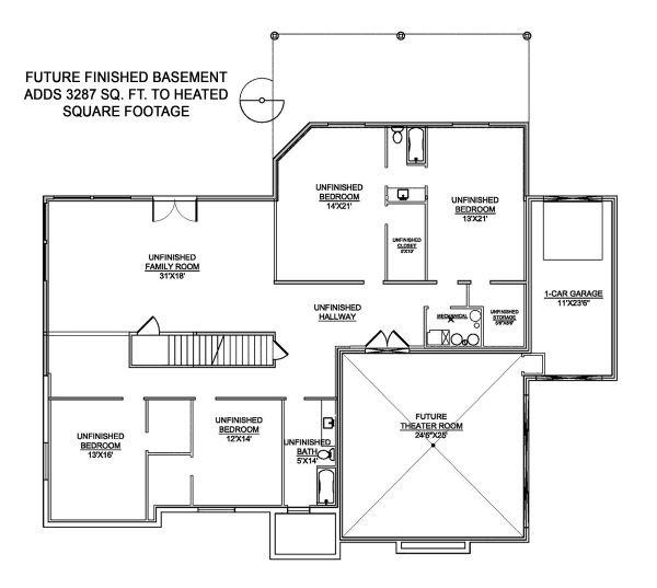 Craftsman Floor Plan - Lower Floor Plan #1073-1