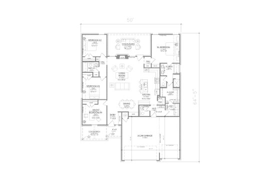 Floor Plan - Main Floor for Traditional House Plan #1098-3 - 4 bed, 2.5 bath