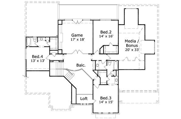 Traditional Floor Plan - Upper Floor Plan #411-200