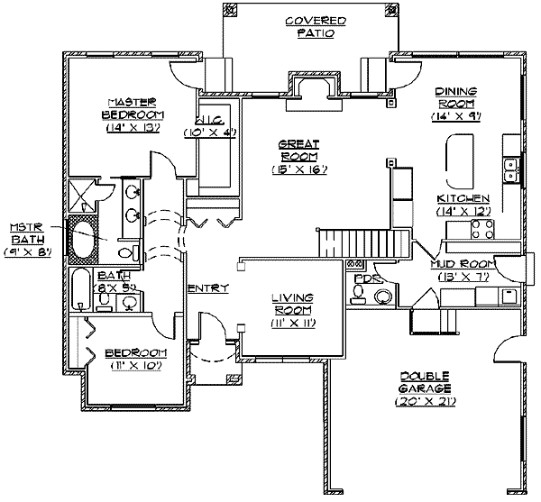 House Design - Ranch Floor Plan - Main Floor Plan #5-114