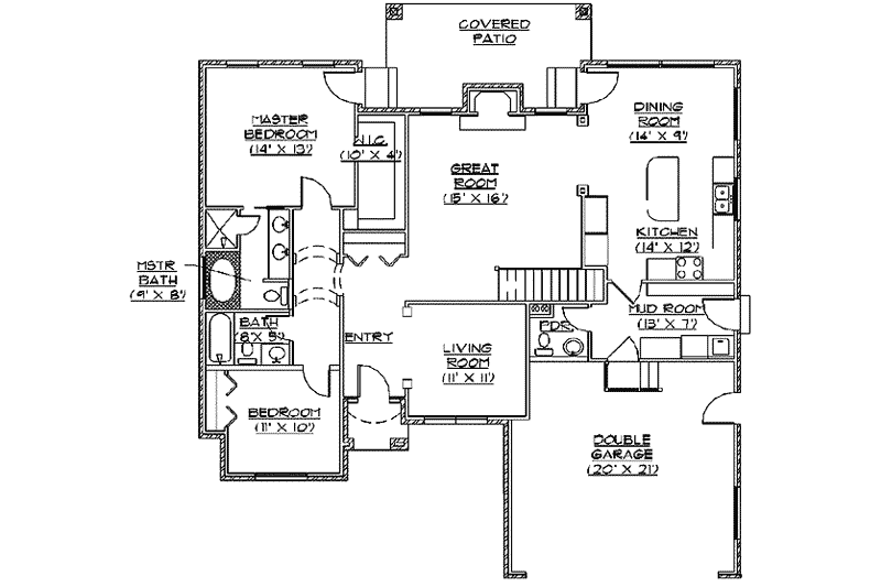 Dream House Plan - Floor Plan - Main Floor for Ranch House Plan #5-114 - 2 bed, 2.5 bath