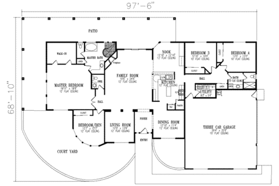 Floor Plan - Main Floor for Adobe / Southwestern House Plan #1-693 - 4 bed, 2.5 bath
