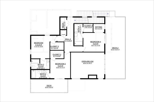 House Blueprint - Floor Plan - Upper Floor for Modern House Plan #1127-25 - 4 bed, 4.5 bath