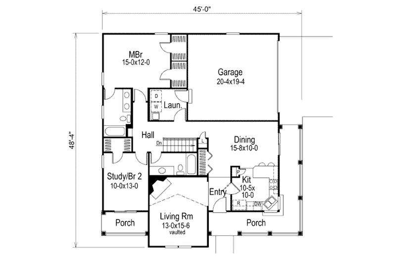 Dream House Plan - Floor Plan - Main Floor for Country House Plan #57-338 - 2 bed, 2 bath
