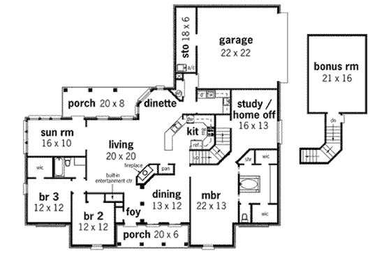 Floor Plan - Main Floor for Traditional House Plan #45-219 - 3 bed, 2 bath