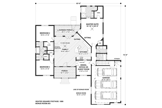 Floor Plan - Main Floor for Craftsman House Plan #56-557 - 4 bed, 3 bath