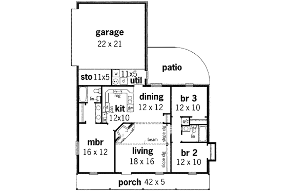 Floor Plan - Main Floor for Country House Plan #45-255 - 3 bed, 2 bath