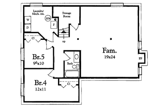 Floor Plan - Lower Floor for Cottage House Plan #409-1117 - 3 bed, 1 bath