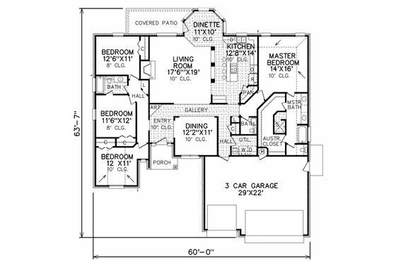 Floor Plan - Main Floor for European House Plan #65-481 - 4 bed, 3 bath