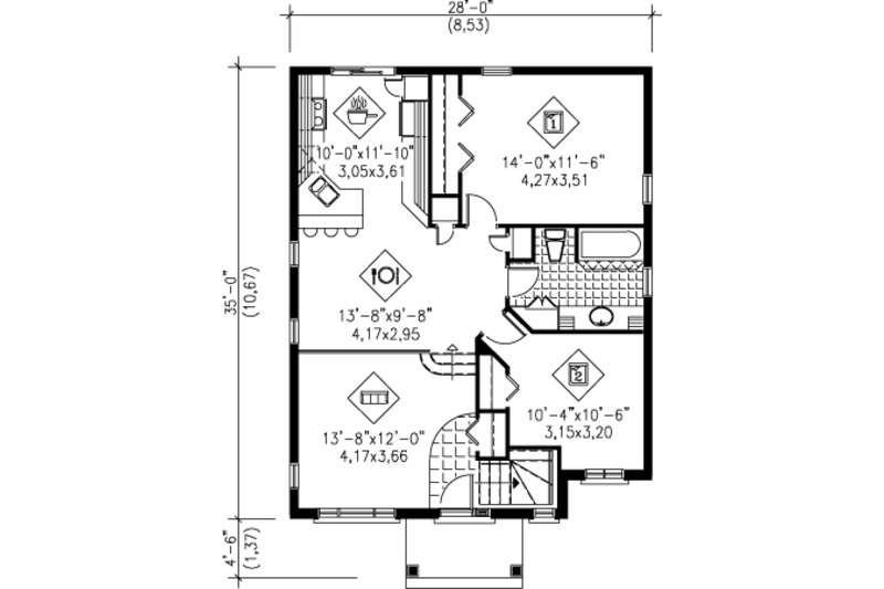 Home Plan - Floor Plan - Main Floor for Traditional House Plan #25-4232 - 2 bed, 1 bath