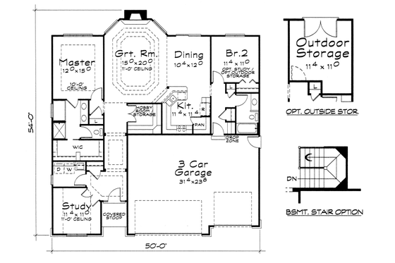Floor Plan - Main Floor for Traditional House Plan #20-2116 - 2 bed, 2 bath