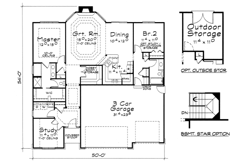 House Blueprint - Floor Plan - Main Floor for Traditional House Plan #20-2116 - 2 bed, 2 bath