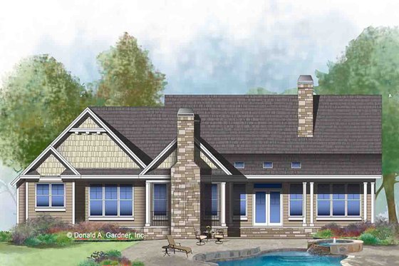 Exterior - Rear Elevation for Craftsman House Plan #929-1043 - 3 bed, 2 bath