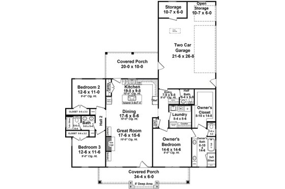 Floor Plan - Main Floor for Farmhouse House Plan #21-531 - 3 bed, 2.5 bath