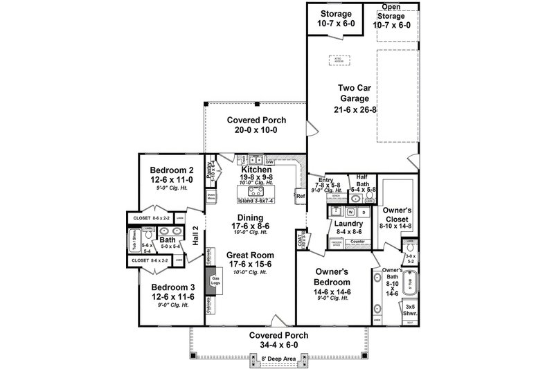 House Design - Floor Plan - Main Floor for Farmhouse House Plan #21-531 - 3 bed, 2.5 bath