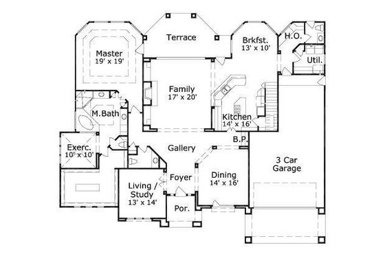 Floor Plan - Main Floor for Mediterranean House Plan #411-233 - 5 bed, 3 bath