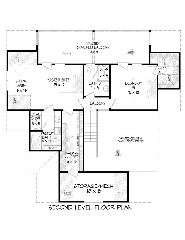 Traditional Floor Plan - Upper Floor Plan #932-437