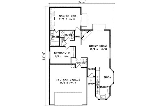 Floor Plan - Main Floor for Ranch House Plan #1-202 - 2 bed, 2 bath