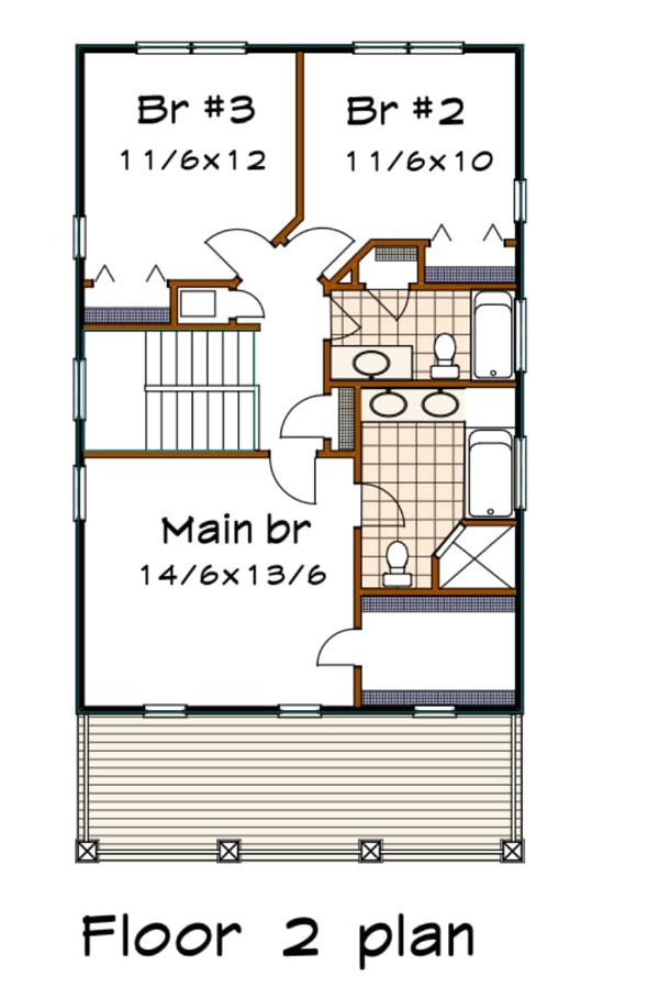 Architectural House Design - Floor Plan - Upper Floor for Craftsman House Plan #79-346 - 3 bed, 2.5 bath