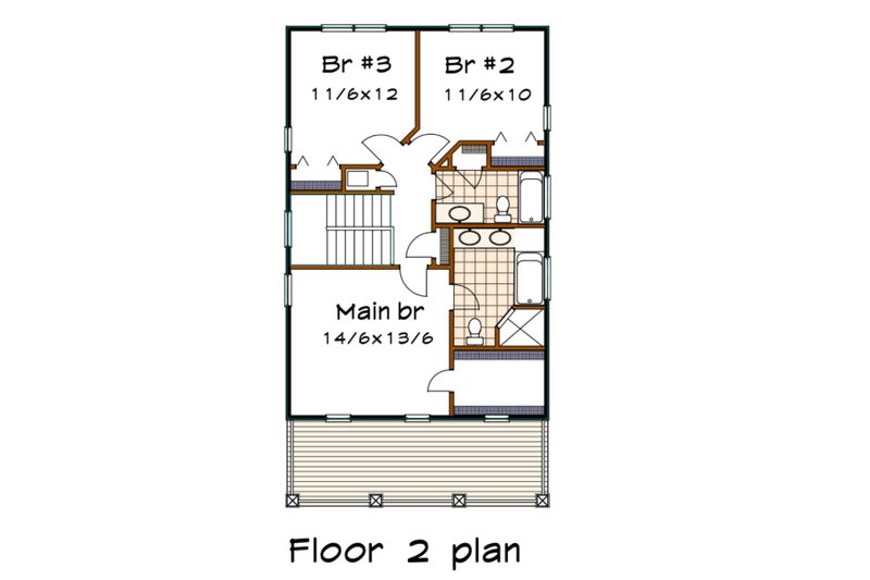 Architectural House Design - Floor Plan - Upper Floor for Craftsman House Plan #79-346 - 3 bed, 2.5 bath