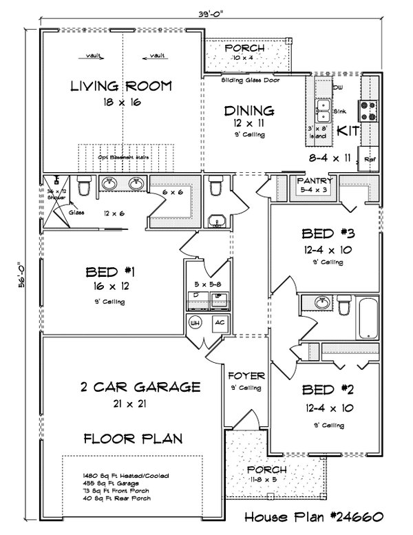 House Blueprint - Floor Plan - Main Floor for Cottage House Plan #513-2453 - 3 bed, 2.5 bath