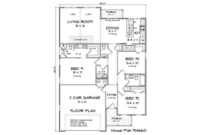 House Blueprint - Floor Plan - Main Floor for Cottage House Plan #513-2453 - 3 bed, 2.5 bath