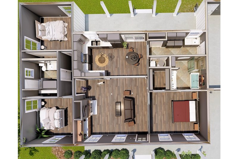 Architectural House Design - Floor Plan - Main Floor for Country House Plan #44-256 - 3 bed, 2 bath